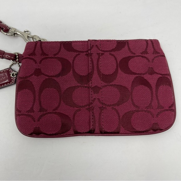 Coach Bag Womens Small Wristlet Red Burgundy Wine Signature Wallet Change Purse - Picture 2 of 7
